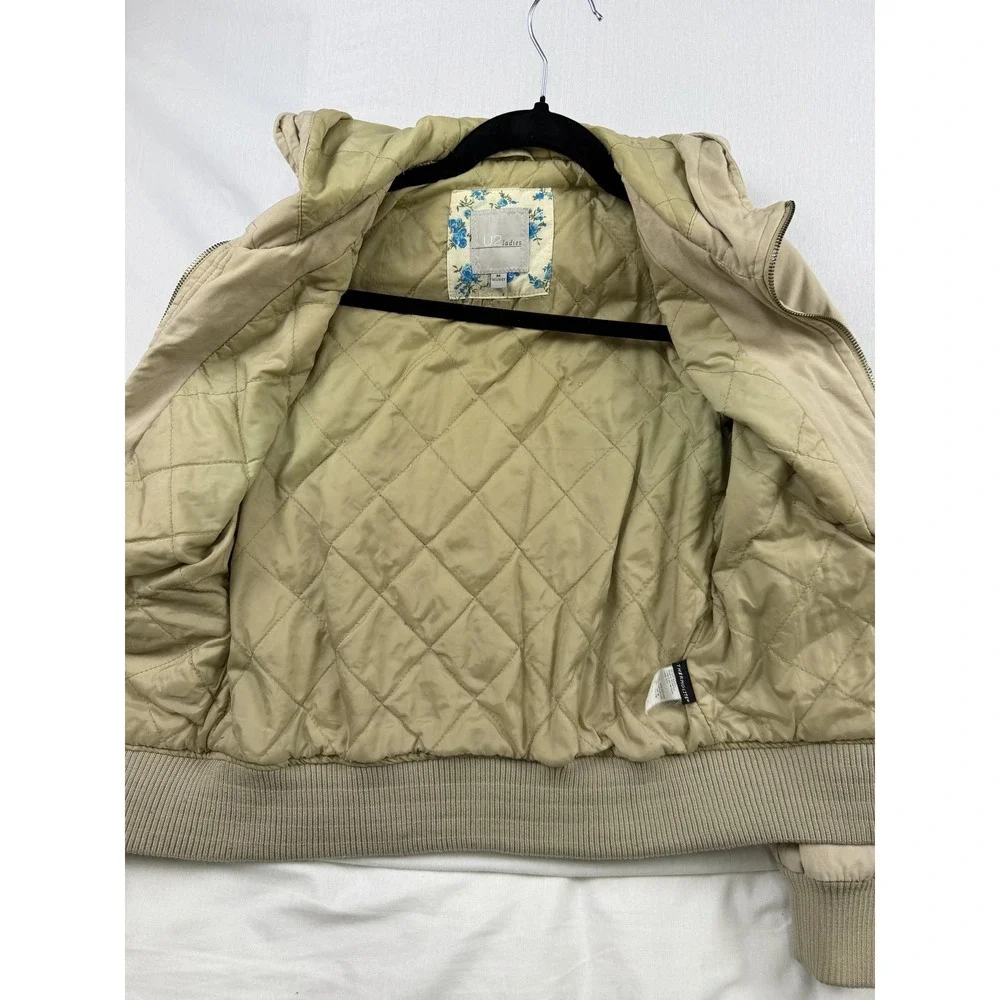 U2 Ladies Twill Quilted Thermolite Hooded Bomber Jacket Women M Beige Streetwear